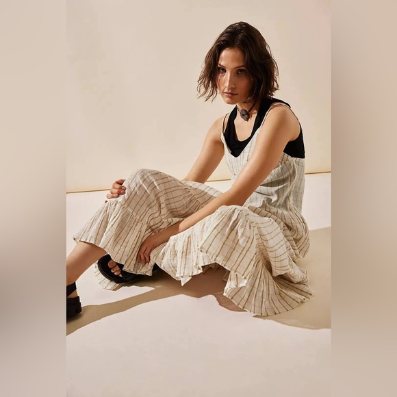 NWT Free People Marigold Gauzy Plaid Tiered Maxi Dress in Canvas Combo Sz XL - Picture 4 of 16
